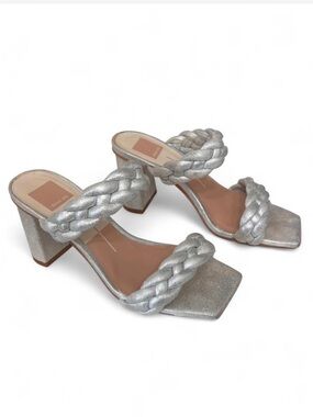 Dolce Vita Paily Silver Metallic Braided Double Strap Block Heel Sandals size 7